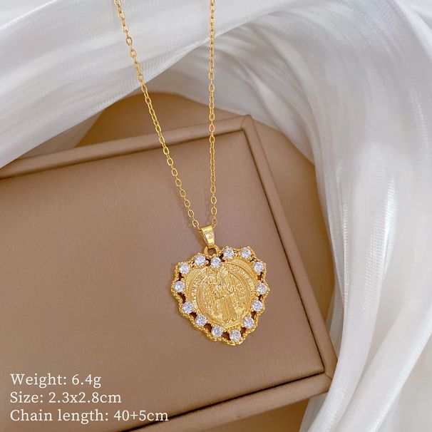 Steel 【 Titanium 】 Heart-Shaped Portrait Diamonds, Light Luxury Temperament, Gorgeous Full Of Diamonds Necklace, Women's 【 】 , Temperament, Necklace,_ipsvogv.com