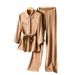 Women's Clothing silk suit women's new style casual fashion mulberry silk top pants two piece suit khaki_ipsvogv.com