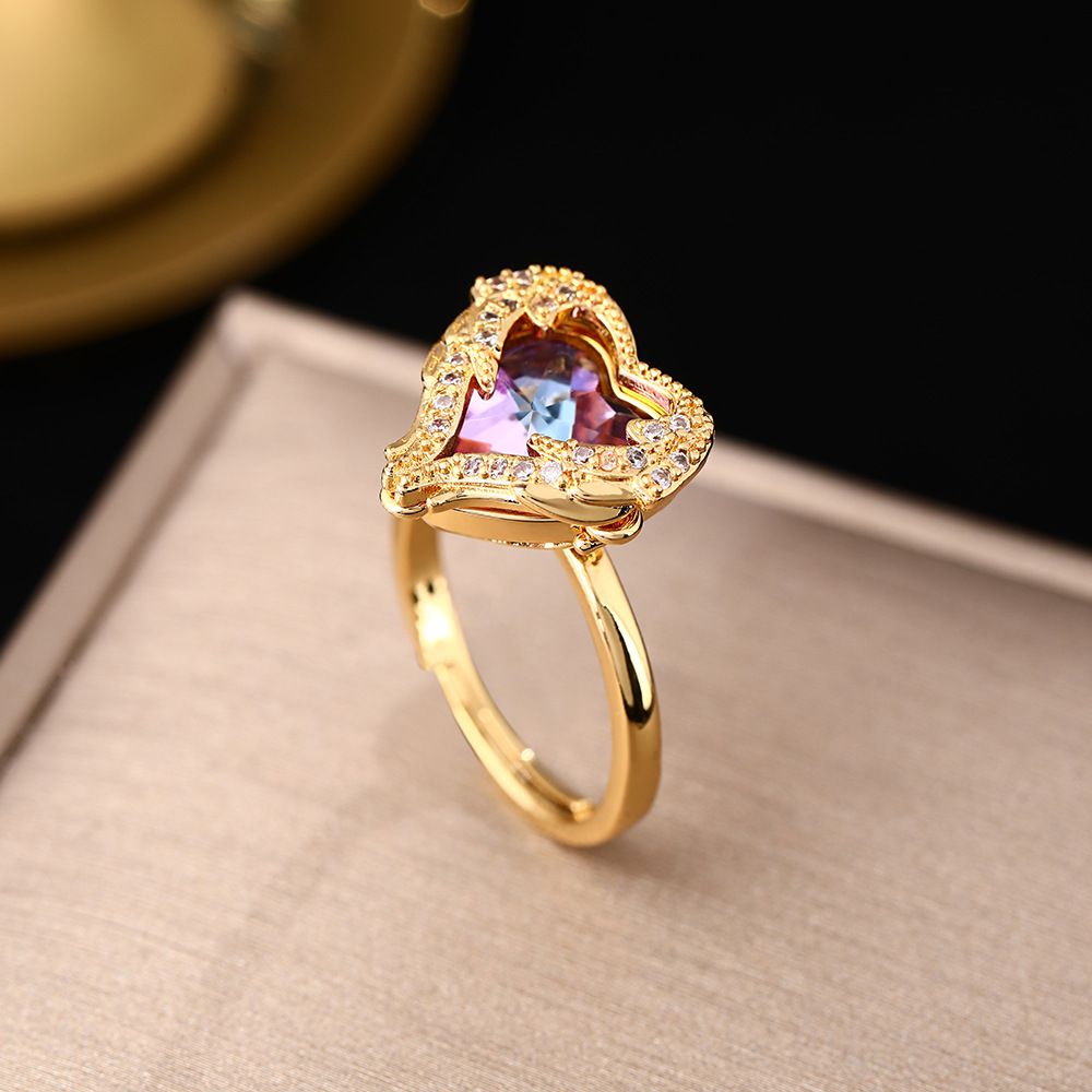 Japanese Korean Diamond Studded Rainbow Colorful Heart-shaped Zircon For Women, Fashionable And Versatile Color Changing_ipsvogv.com