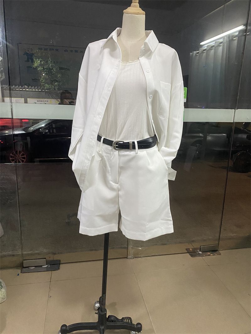 women's clothing 2024 new solid color fashionable casual long-sleeved shirts, belts and shorts women's suits_ipsvogv.com