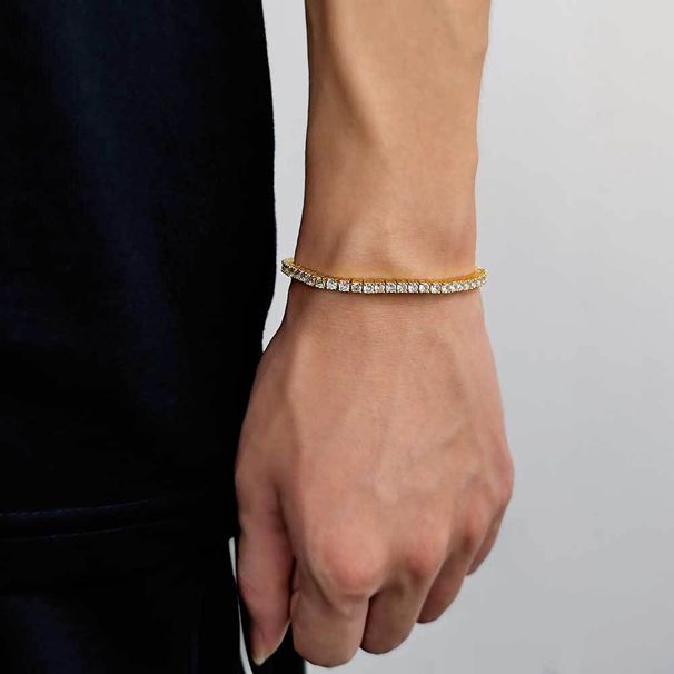 Men's Jewelry Spring Buckle Single Row Diamond Tennis Chain Zircon Bracelet Trendy Brand Hip Hop Men's Bracelet Accessories_ipsvogv.com