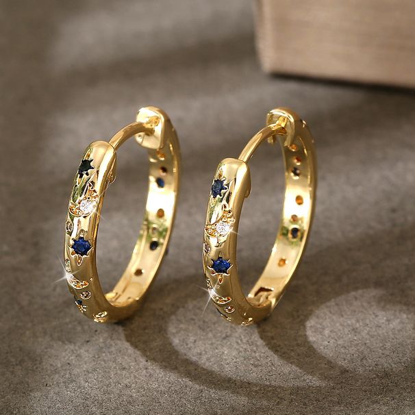Women's Jewelry Luxury Temperament Copper Inlaid Colored Zirconium Large Earrings Retro Atmosphere Star And Moon Earrings_ipsvogv.com