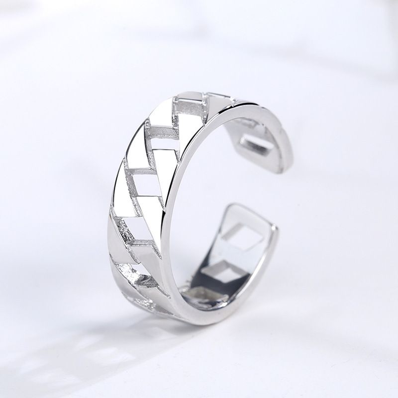 Cuban Chain Shaped Geometric Silver Unisex Jewelry With An Open Design Ring_ipsvogv.com