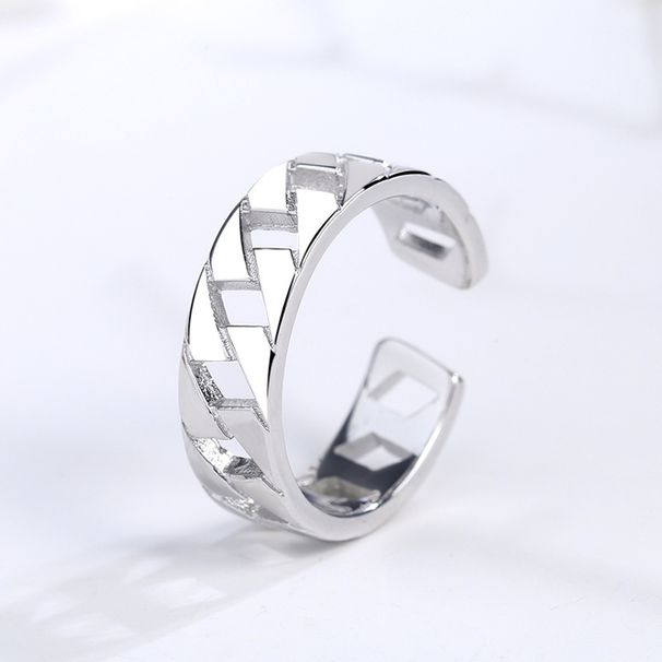 Cuban Chain Shaped Geometric Silver Unisex Jewelry With An Open Design Ring_ipsvogv.com