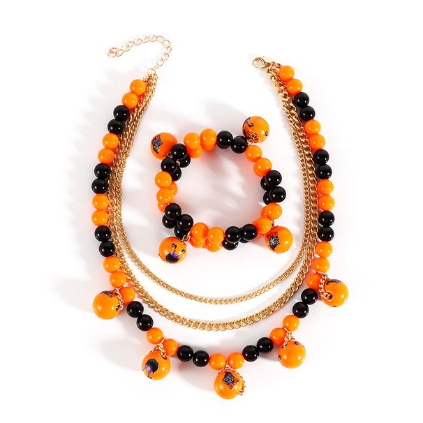Halloween Skull Beaded Necklace Personality Funny Splicing Color Necklace_ipsvogv.com