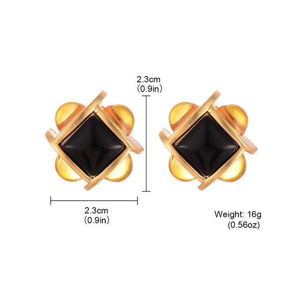 Vintage Earrings, Retro Caramel, Elegant Jewelry, Earrings, High End Female Square Three Dimensional Earrings_ipsvogv.com