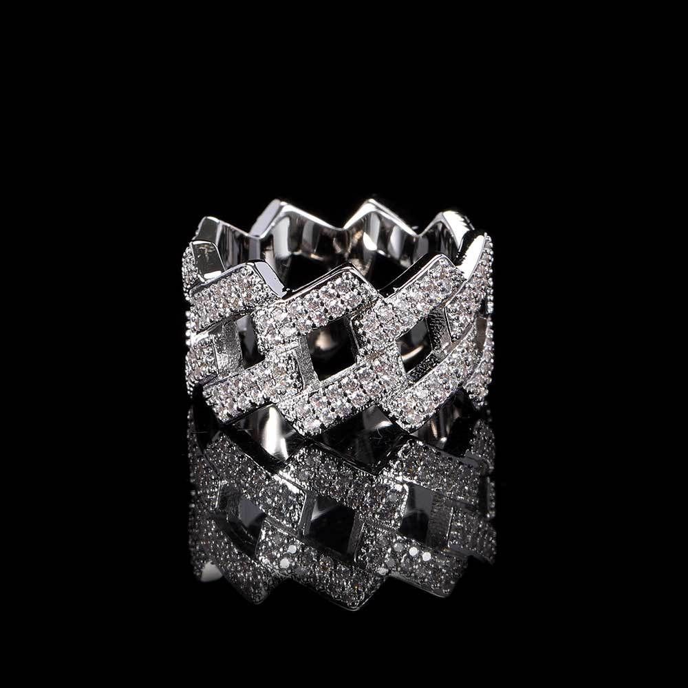 Hiphop 14mm Diamond Cuban With Genuine Gold Electroplated Double Row Zircon Trendsetter Hiphop Men's Ring_ipsvogv.com