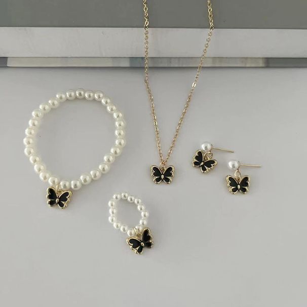 Popular children's jewelry set oil drop butterfly pendant pearl bracelet earrings necklace accessories female_ipsvogv.com