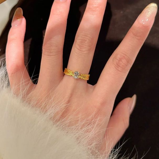 Vintage Hollowed Out Wheat Ear Zircon With Light Luxury Design, Used Index Finger Ring, Versatile Commuting Ring_ipsvogv.com