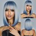 hot selling Medium Length Blue White Ombre Straight Synthetic Hair With Bangs Short Bob Cosplay Wig for Women Daily Party Heat_ipsvogv.com