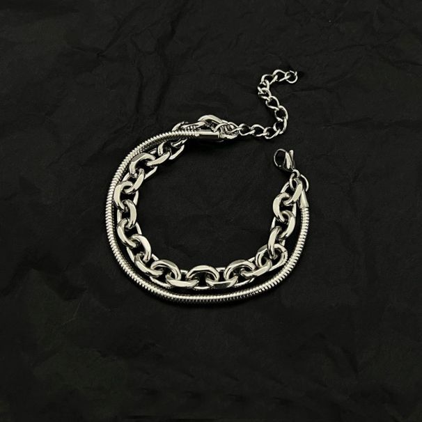 Non-Fading Titanium Steel Double-Layer Cuban Bracelet For Men And Women, Trendy Brand With High-End Minimalist Hip-Hop_ipsvogv.com