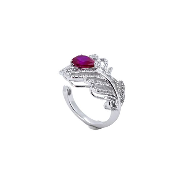 new Light Luxury Feather Cultured Emerald Index Finger Ring S925 Silver Inlaid Cultured Colored Gemstone Ring_ipsvogv.com