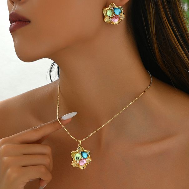 New style women's jewelry set with personalized petal design and earrings, long necklace_ipsvogv.com