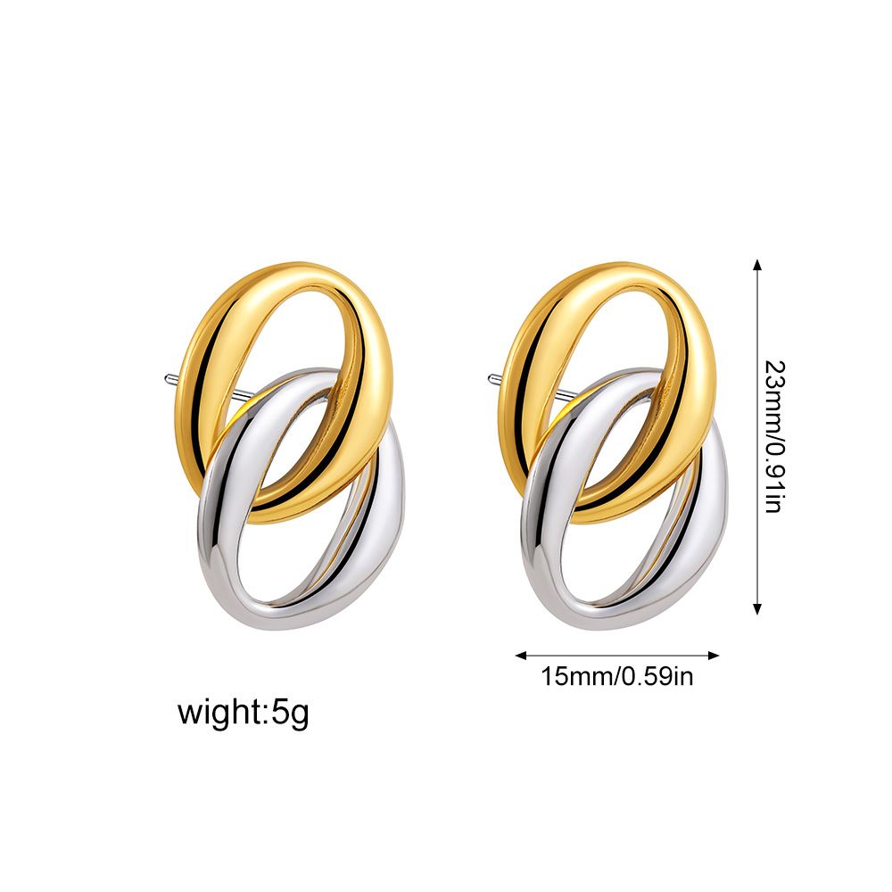Fashion Simple Personality Earrings Stainless Steel Plated And Silver Two Color O Shaped Double Ring Buckle Earrings_ipsvogv.com