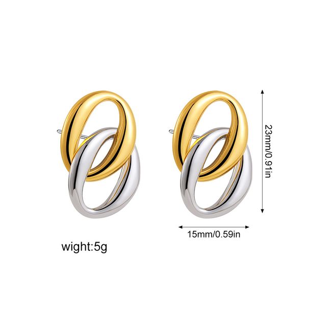 Fashion Simple Personality Earrings Stainless Steel Plated And Silver Two Color O Shaped Double Ring Buckle Earrings_ipsvogv.com