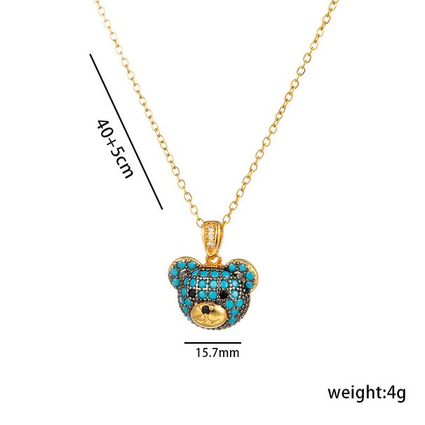 Simple fashion gold plated colorful bear necklace women's full diamond cute animal pendant titanium steel clavicle chain_ipsvogv.com