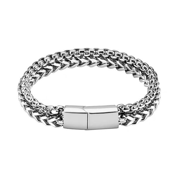 Titanium Braided Square Shaped Front And Back Chains, Magnetic Buckle Trendy Accessories, Stainless Steel Bracelets,_ipsvogv.com