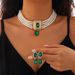 Retro square full diamond gem pearl choker necklace temperament French multi layer necklace_ipsvogv.com