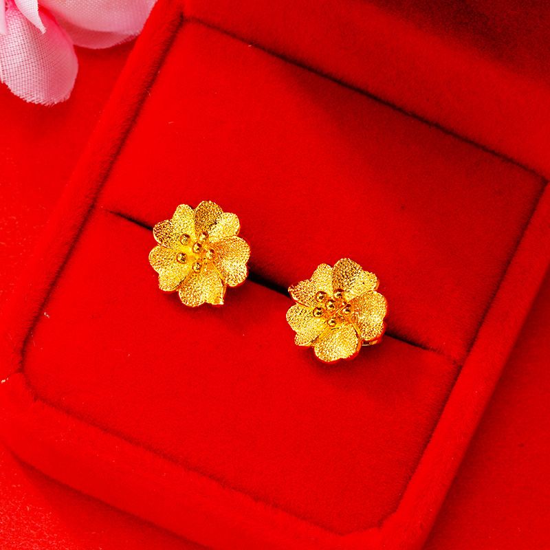 Long Lasting Butterfly For Women, Summer Flowers, High-end Feeling, Rose, Vietnamese Sand Gold Brass Earrings_ipsvogv.com