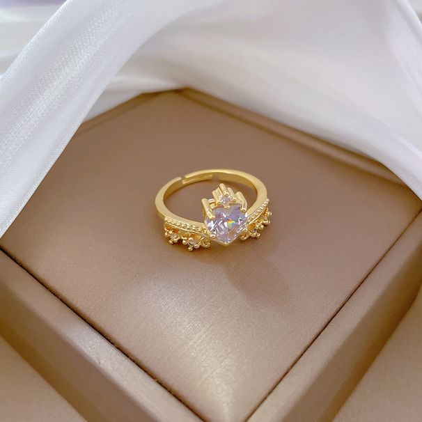 【 Real Gold 】 Crown Love Full Diamond With Adjustable Opening, Simple Handmade Ring, Couple's Pair Ring_ipsvogv.com