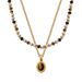 Natural Bead Tiger Eye Stone Oval Pendant Necklace For Female Niche, Light Luxury, Double-layer Stacked Titanium Steel_ipsvogv.com