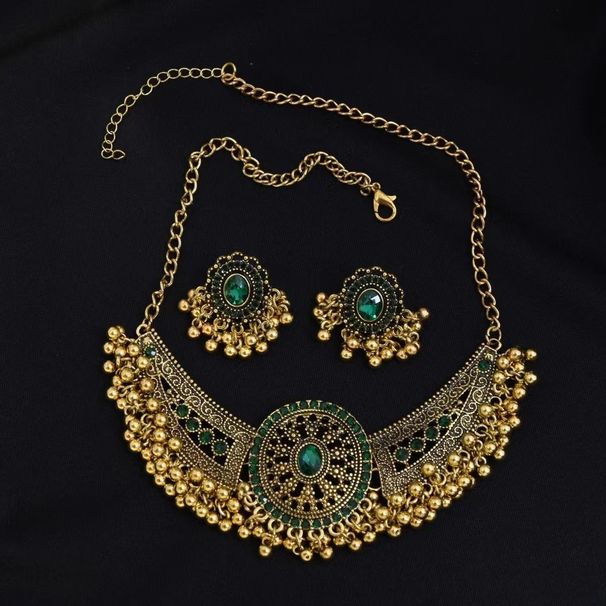 Metal Necklace Earring Set, New Bohemian Ethnic Style Round Diamond Alloy Set_ipsvogv.com