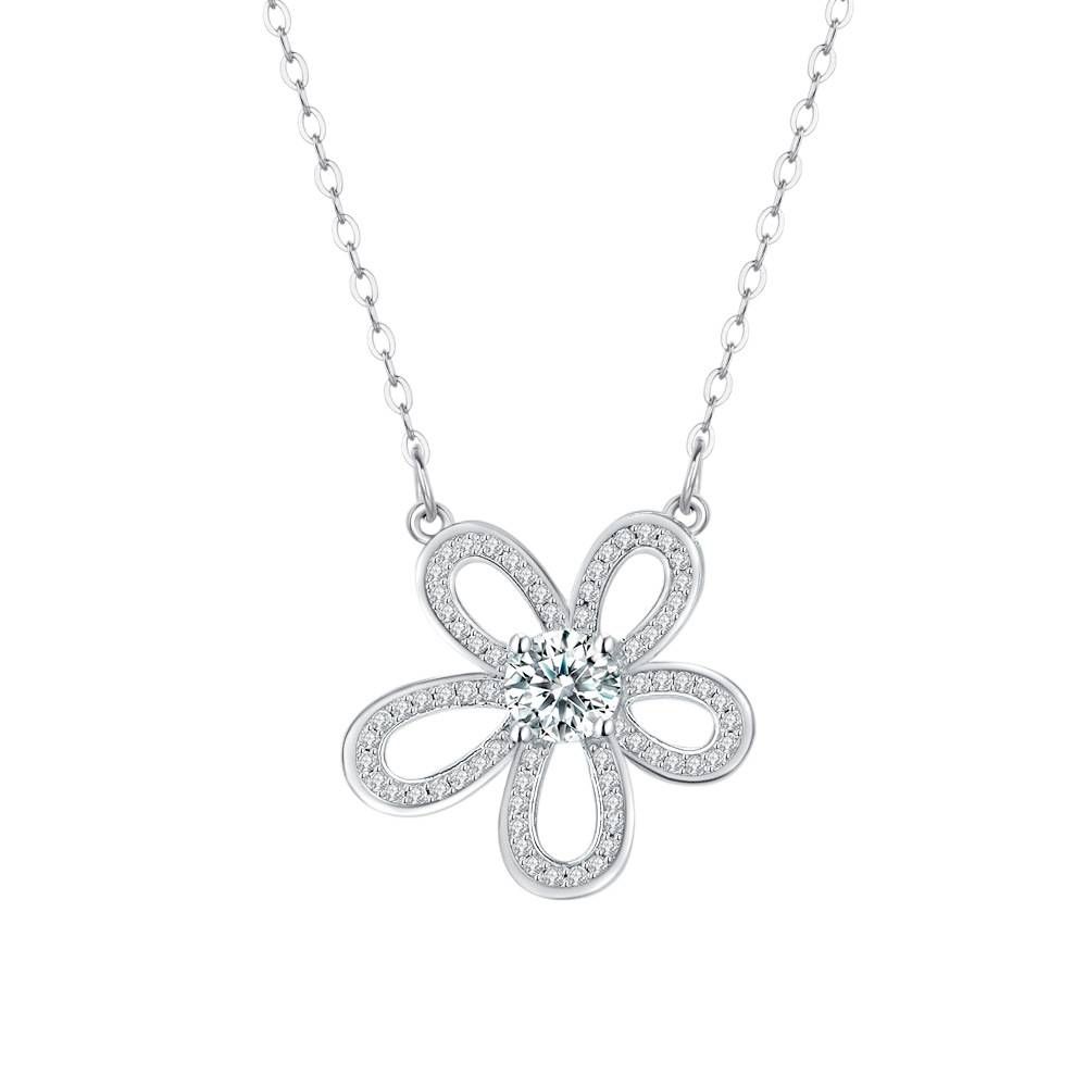 Women's Jewelry Silver Moissanite All Match Light Luxury Gesang Flower Moissanite Necklace Earrings Set Fashion Inlaid Temperament Clavicle Chain_ipsvogv.com