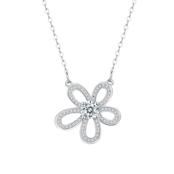 Women's Jewelry Silver Moissanite All Match Light Luxury Gesang Flower Moissanite Necklace Earrings Set Fashion Inlaid Temperament Clavicle Chain_ipsvogv.com
