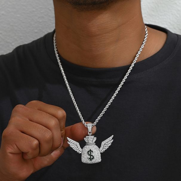 Trendy Angel Wings Men's Necklace Pendant Trendy Brand Hip Hop Jewelry Inlaid Zircon Necklace Cuban Chain_ipsvogv.com