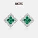 Four leaf clover cultivated emerald earrings female S925 silver cultivated colored gemstone earrings light luxury retro_ipsvogv.com
