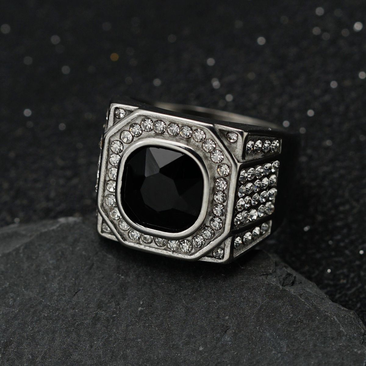 New 316 Stainless Steel Full Three-dimensional Color Diamond Personalized Men's Ring_ipsvogv.com