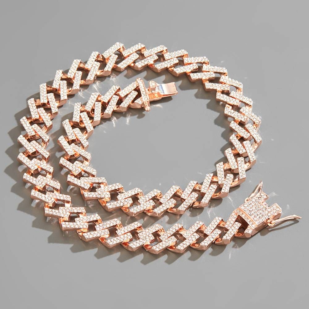 Double row diamond Cuban chain thick 15mm necklace hiphop diamond Miami clavicle chain_ipsvogv.com