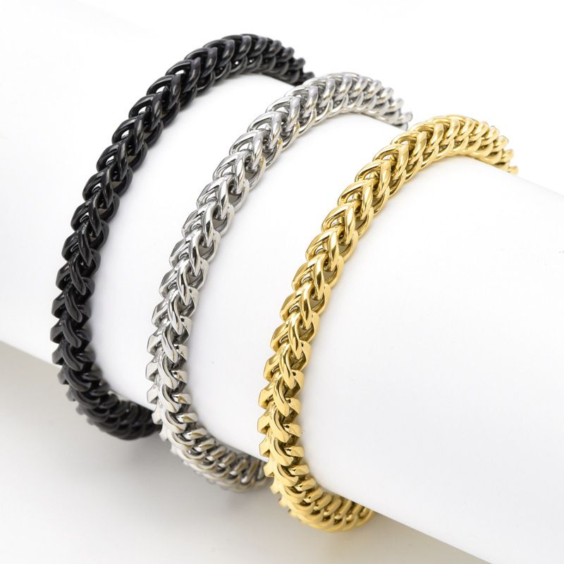 Hip Hop Snap Bracelet Stainless Steel Men's Jewelry Round Polished Reversible Dragon Bone Chain_ipsvogv.com
