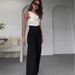 Women's Clothing fashion solid color oblique collar slim fit top high waist wide leg pants suit_ipsvogv.com