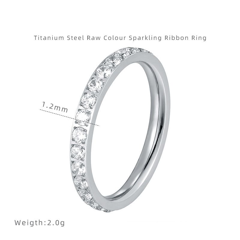 Women's Jewelry Super Sparkling Full Diamond Zircon Plain Ring Electroplated K Layered Strap Titanium Steel High Color Retention Accessory_ipsvogv.com