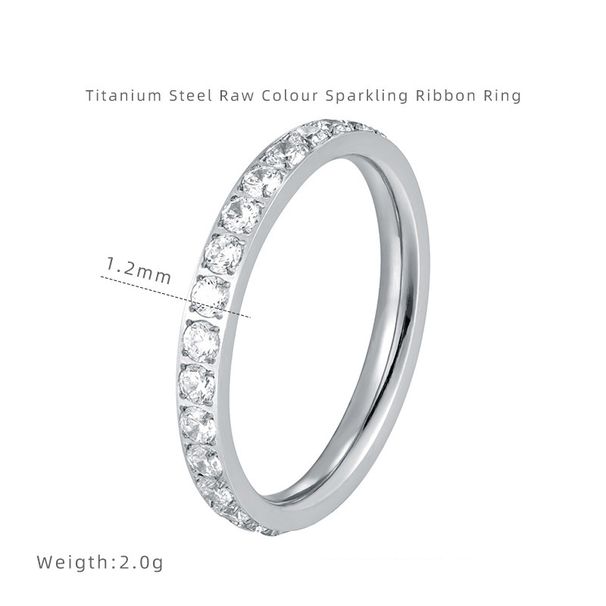 Women's Jewelry Super Sparkling Full Diamond Zircon Plain Ring Electroplated K Layered Strap Titanium Steel High Color Retention Accessory_ipsvogv.com
