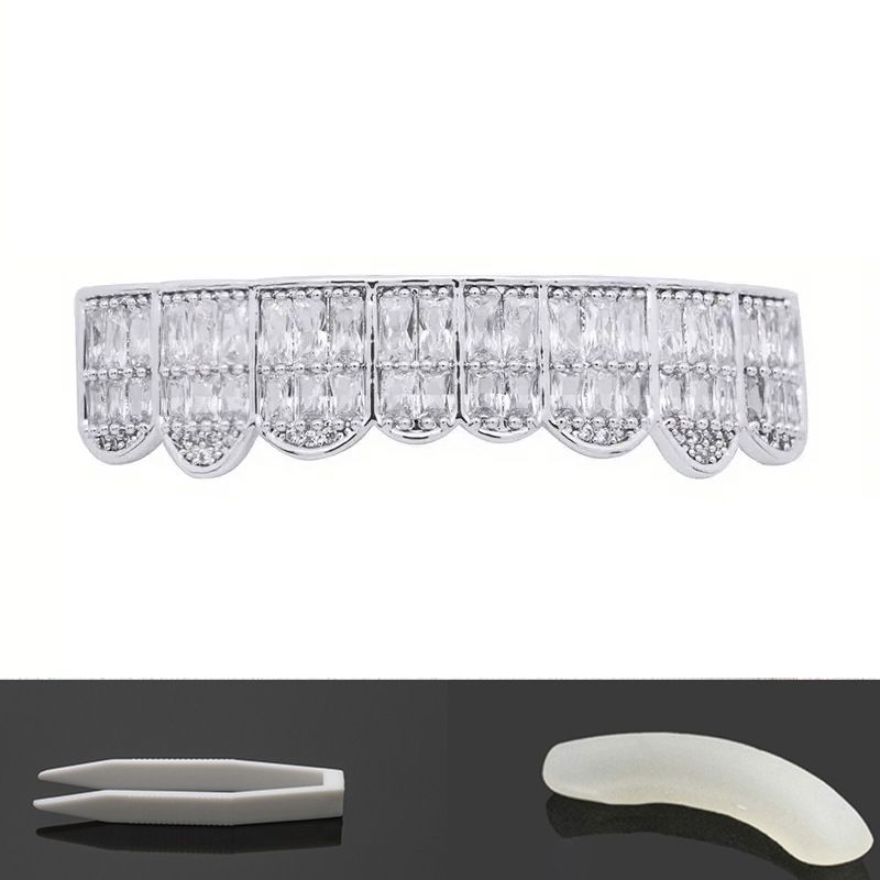 Dental Braces Dress T Shaped Zircon Jewelry Accessories Eight Rectangular Zircons Funny Personality Men's European Hip Hop Braces_ipsvogv.com
