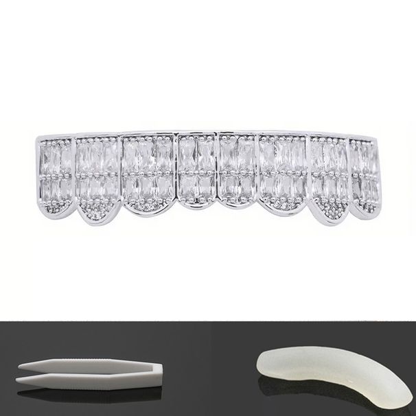 Dental Braces Dress T Shaped Zircon Jewelry Accessories Eight Rectangular Zircons Funny Personality Men's European Hip Hop Braces_ipsvogv.com