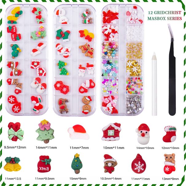 3 Boxes 36 Grids New Cute Mini Cartoon Christmas Deer Collection Nail Parts Accessories Kawaii DIY Nail Art Decoration_ipsvogv.com