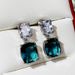 Cao Shi's New Earrings: Super Large Fat Square Diamond Zircon For Women's Exquisite Peacock Blue Crystal Earrings_ipsvogv.com