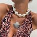Exaggerated Metal Large Fan Shell Pendant Necklace, Fashionable Instagram Style Pearl Bead Collarbone Necklace_ipsvogv.com