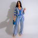 Women's Clothing sexy ladies V-neck hollow striped lapel knitted wide pants suit_ipsvogv.com