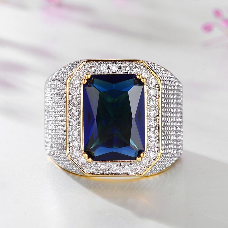 Hot hip hop division gold bully square sapphire big man ring_ipsvogv.com