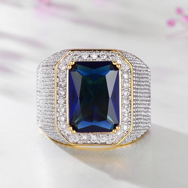 Hot hip hop division gold bully square sapphire big man ring_ipsvogv.com