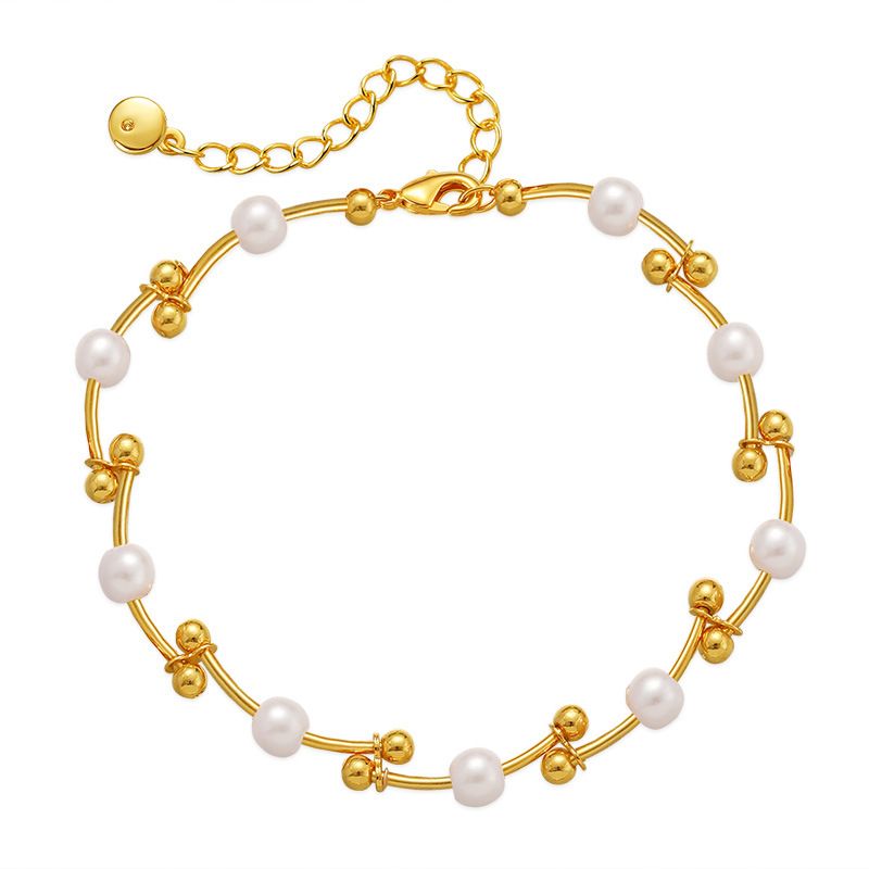 Pearl bracelet personality knotted gold round beads copper tube design hand string transfer beads good luck hand jewelry plated with K real gold_ipsvogv.com