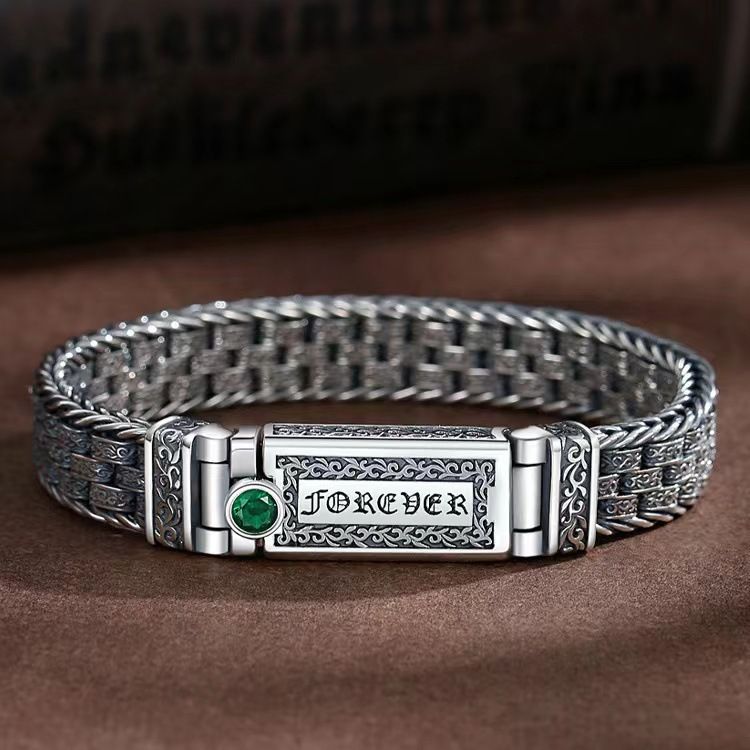 Green Six Character True Words Vine Grass Pattern Men's Weaving Personalized Twisted Hip Hop Trendy Bracelet_ipsvogv.com