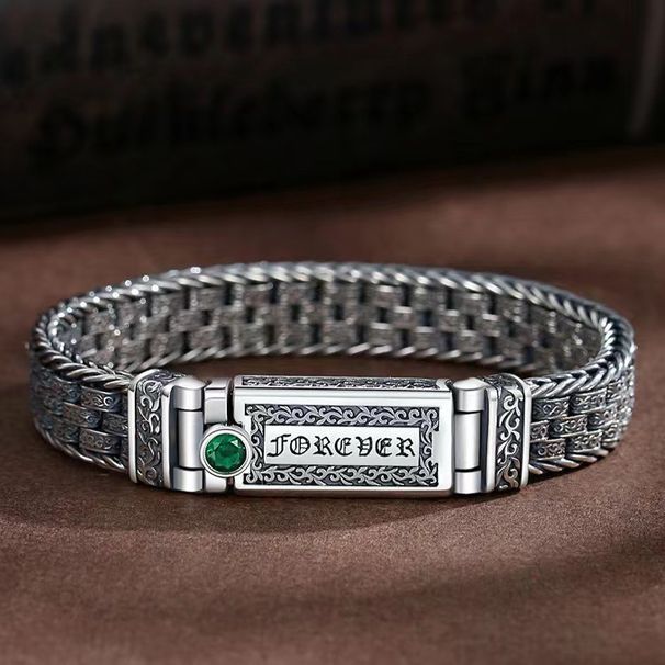 Green Six Character True Words Vine Grass Pattern Men's Weaving Personalized Twisted Hip Hop Trendy Bracelet_ipsvogv.com