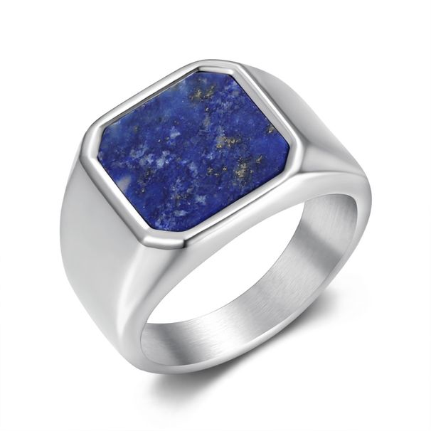 Men's Jewelry Personalized Fashion Titanium Steel Natural Gemstone Ring Trendy Titanium Steel Jewelry_ipsvogv.com