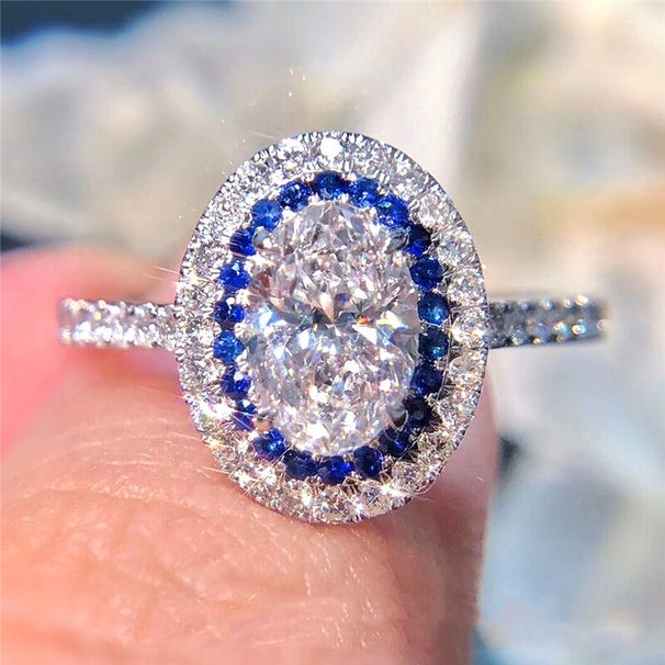 Blue Diamond Round Bag Ring, Charm Queen, Oval Zircon Ring, Engagement Women's Ring Accessories_ipsvogv.com