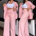 women's clothing, elegant and solid color split sleeve lapel suit with pockets and straight pants suit_ipsvogv.com